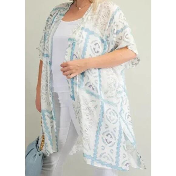 KORI Aztec Kimono Size S/M Boho Flowy Lightweight Swim Cover Long - Picture 1 of 6